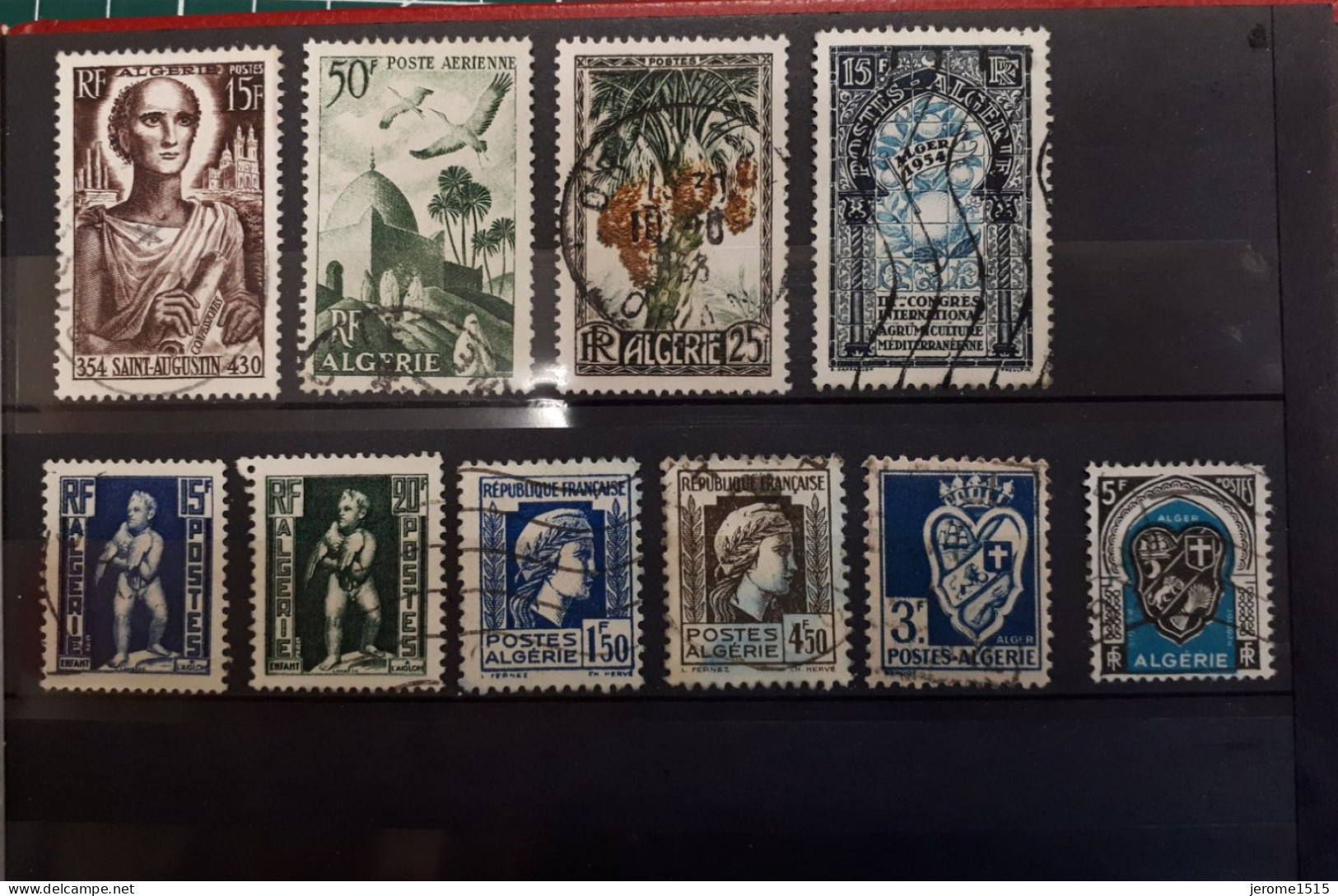 Timbres Algérie : 1949- 1954 YT N° 181, 214, 217, 268, 280, 292, 311, 378, PA 9    & - Oblitérés