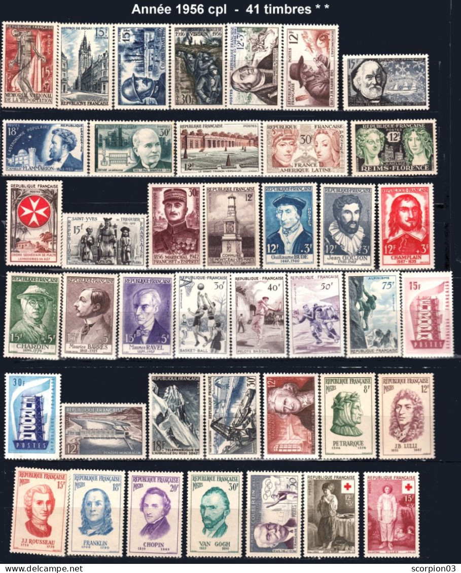 France Année Complete 1956 - 41 Timbres* * TB - 1950-1959