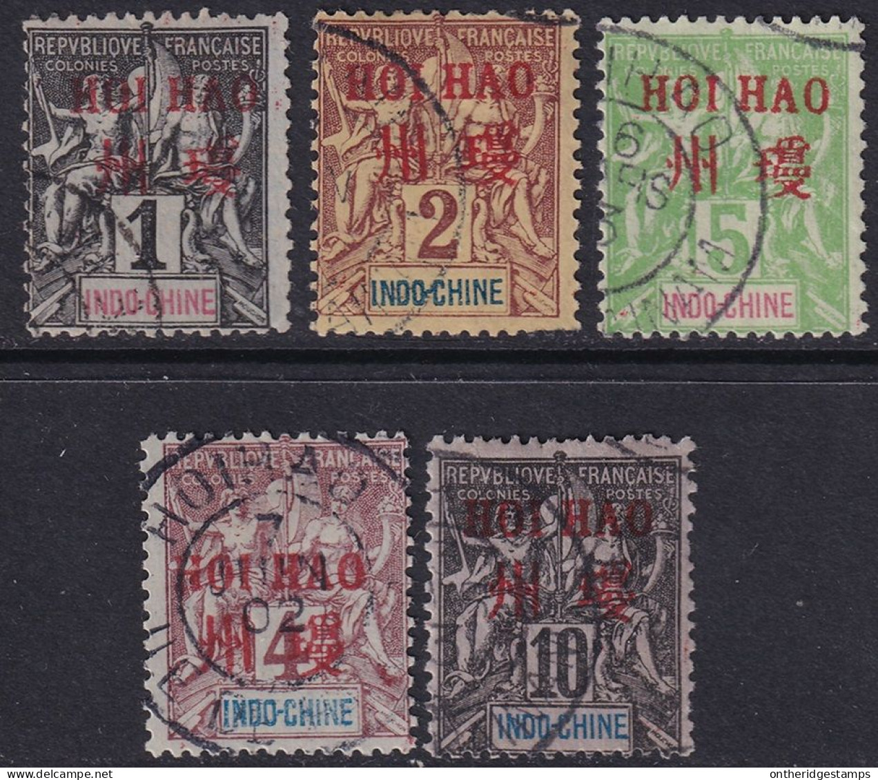 French Offices Hoi-Hao 1901 Sc 1-5 Yt 1-5 Partial Set Low Values Used - Usati