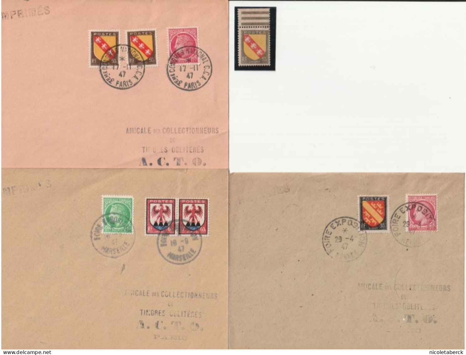 Cérès De Mazelin + Blasons, 3 Enveloppes. + Variété (gris Au Lieu De Brun). Collection BERCK. - 1945-47 Ceres Of Mazelin