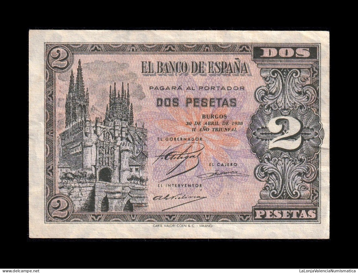 España Spain 2 Pesetas Catedral De Burgos 1938 Pick 109 Serie C Mbc+ Vf+ - 1-2 Peseten