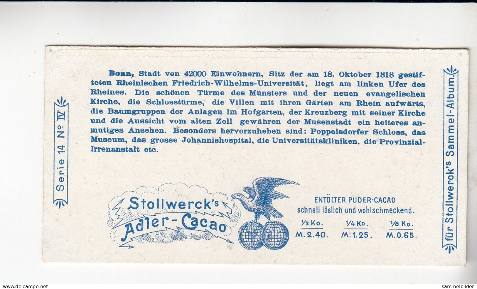 Stollwerck Album No 1  Rheinische Städte Bonn    Gruppe 14 #4 Von 1897 - Stollwerck