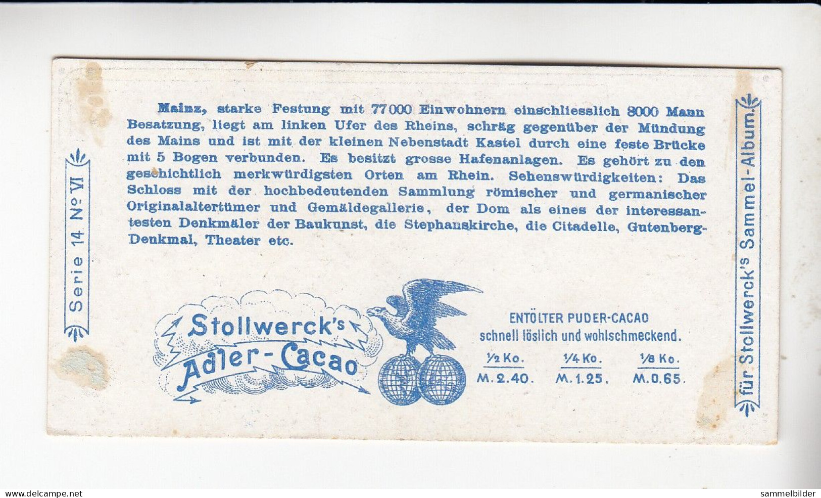 Stollwerck Album No 1  Rheinische Städte Mainz   Gruppe 14 #6 Von 1897 - Stollwerck