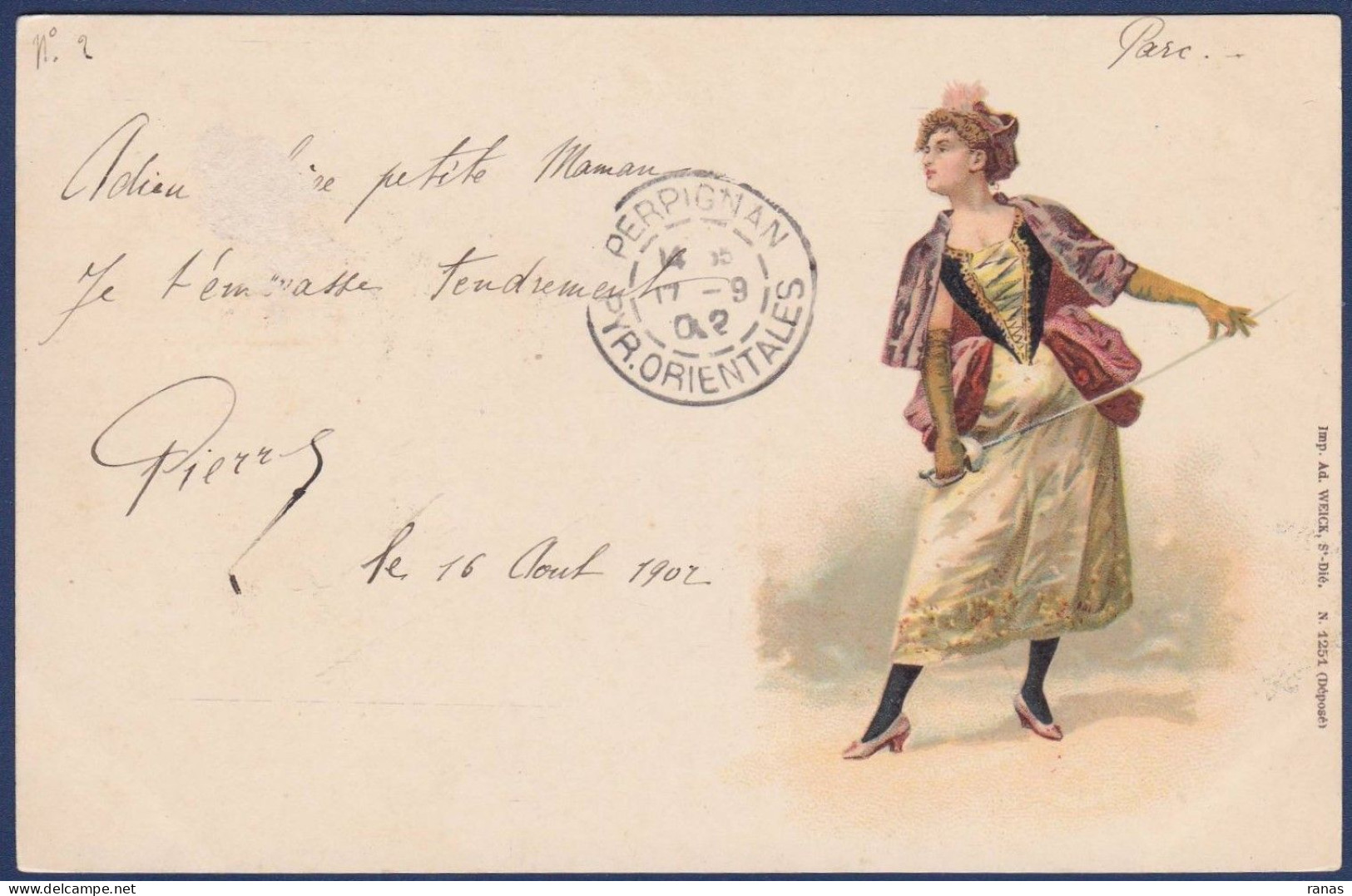 CPA Escrime Femme Woman Duel Circulé Litho - Fencing