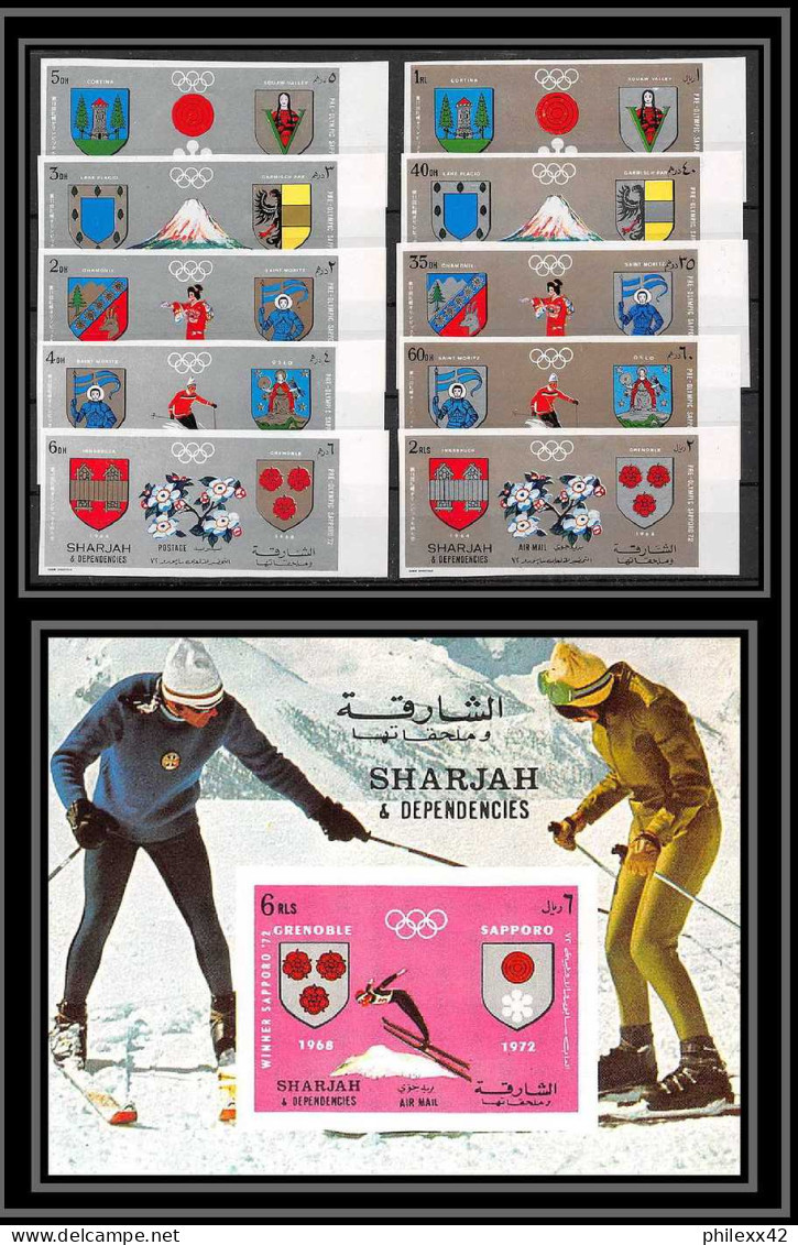 Sharjah - 2067a/ N°825/834 B Bloc 86 B Grenoble Sapporo 1972 Jeux Olympiques Olympic Games ** MNH Non Dentelé Imperf - Hiver 1968: Grenoble