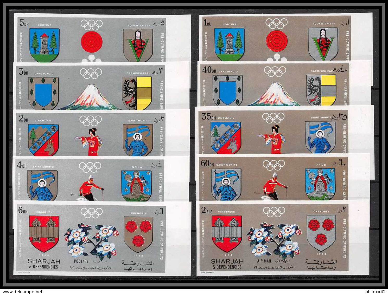 Sharjah - 2067a/ N°825/834 B Bloc 86 B Grenoble Sapporo 1972 Jeux Olympiques Olympic Games ** MNH Non Dentelé Imperf - Hiver 1968: Grenoble