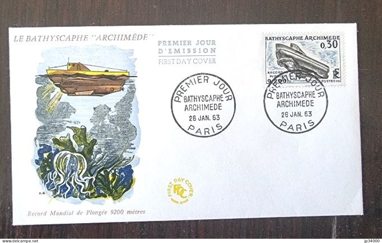 FRANCE Bathyscaphe Archimede, Sous Marin. Yvert N° 1368. FDC, 1er Jour 1963 - U-Boote