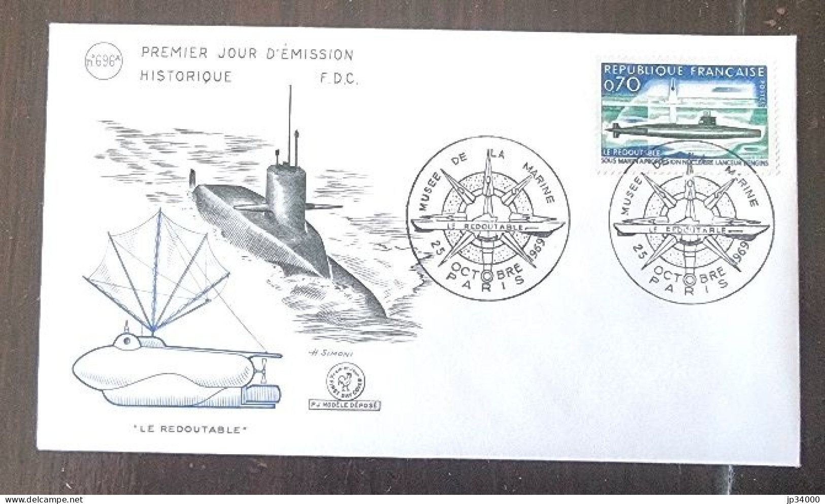 FRANCE Le Redoutable, Sous Marin. Yvert N° 1615. FDC, 1er Jour 1969 Cachet Paris - U-Boote