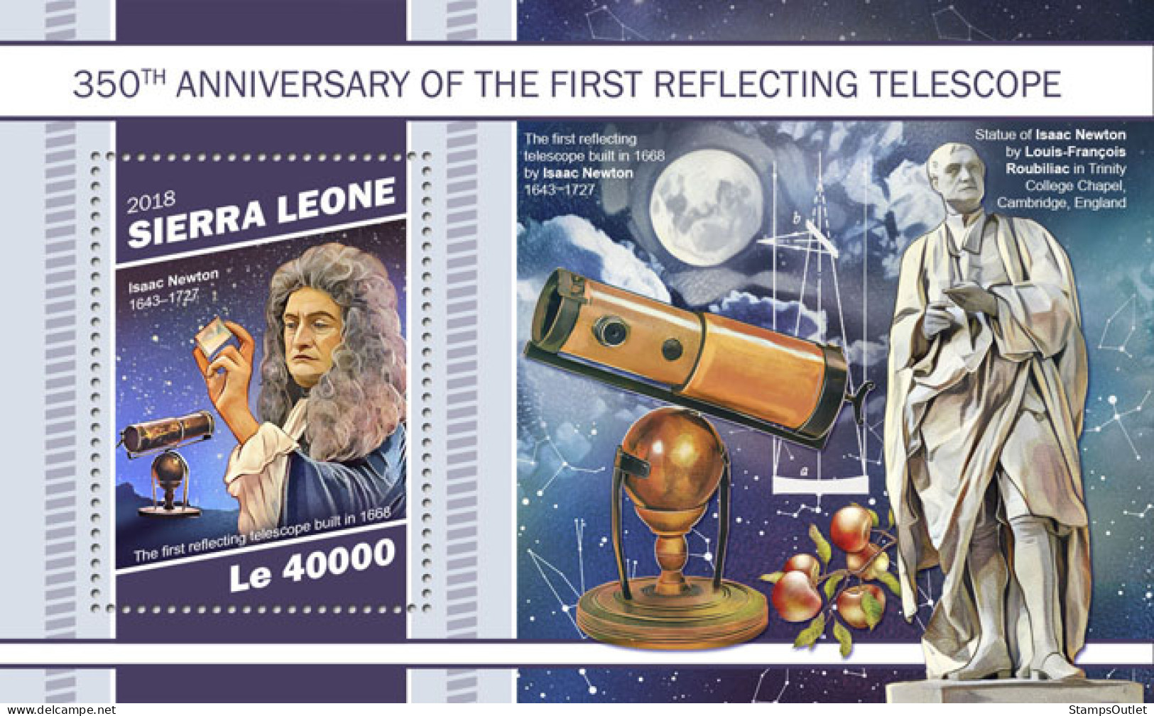  SIERRA LEONE  2018 MNH  First Reflecting Telescope  Code: 10573 / Bl.1620. Scott Code: 5127. Yvert&Tellier Code: 1600 - Sierra Leone (1961-...)