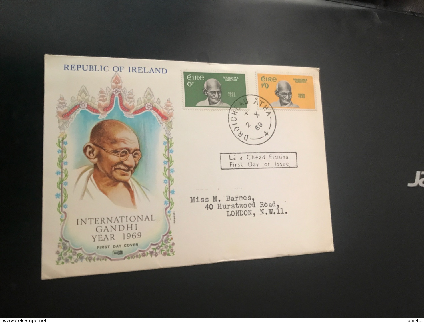 1969 Mahatma Gandhi 2 Diff Republic Of Ireland Stamps Set Covers With Leaflet See Photos - Mahatma Gandhi