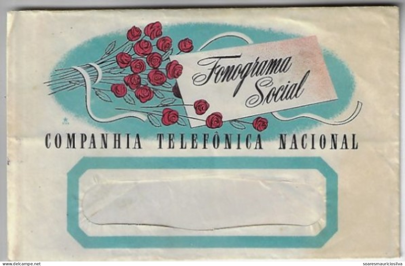 Brazil 1956 Telegram Phonogram + Cover National Telephone Company Shipped In Porto Alegre Bouquet Flower Rose - Cartas & Documentos