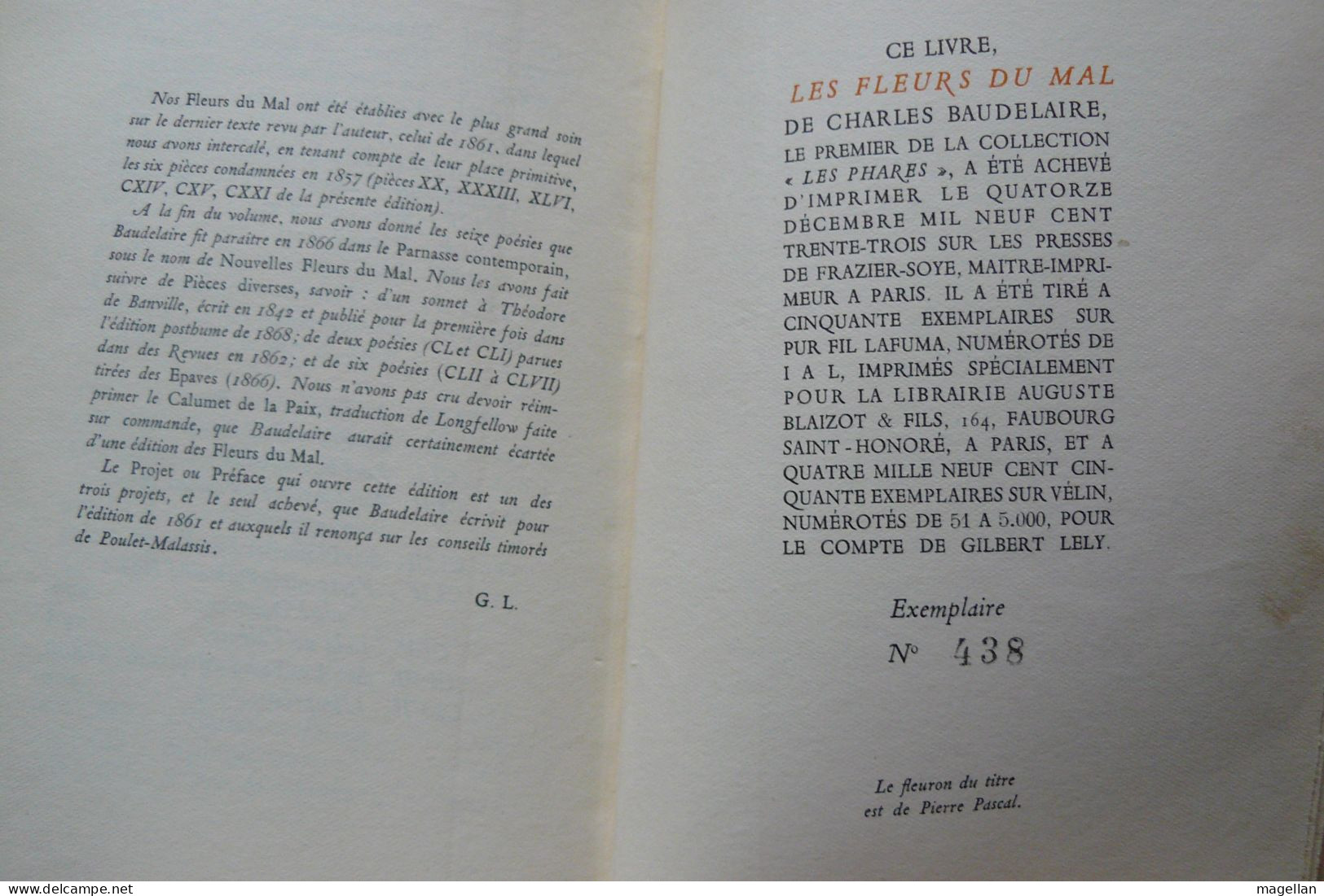 Les Fleurs Du Mal - Charles Baudelaire - Edition Relié Numéroté - Exemplaire N°438 - Franse Schrijvers