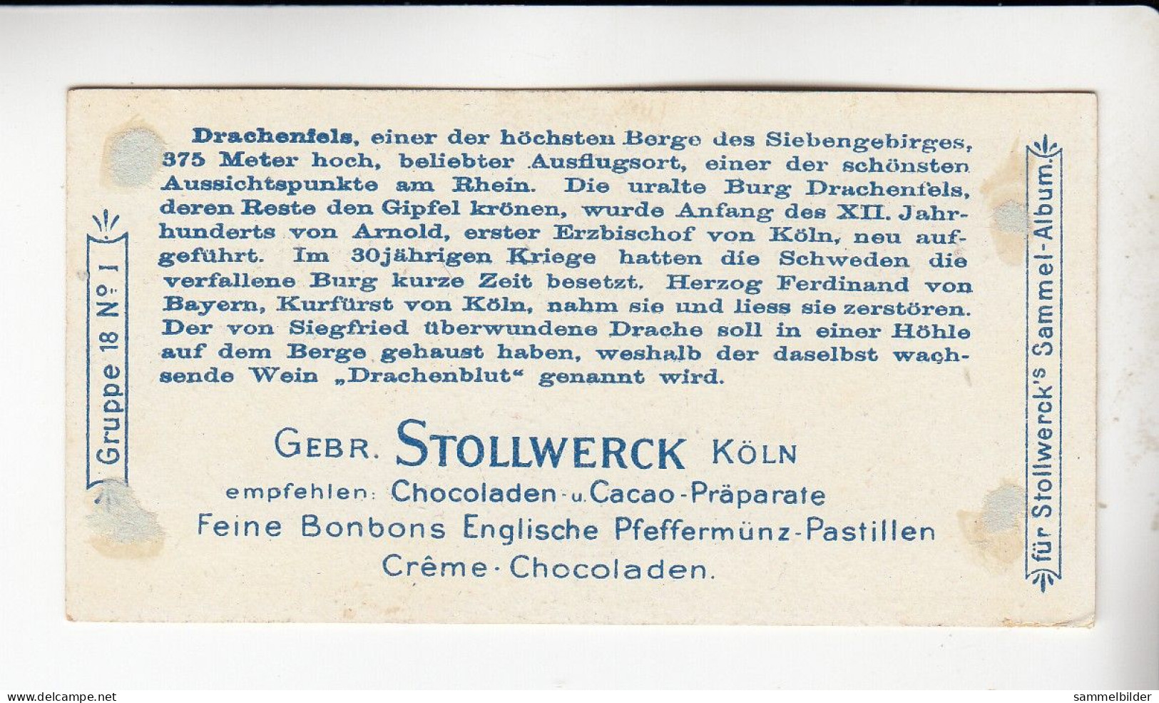 Stollwerck Album No 1  Rhein - Ansichten Plateau Drachenfels   Gruppe 18 #1 Von 1897 - Stollwerck