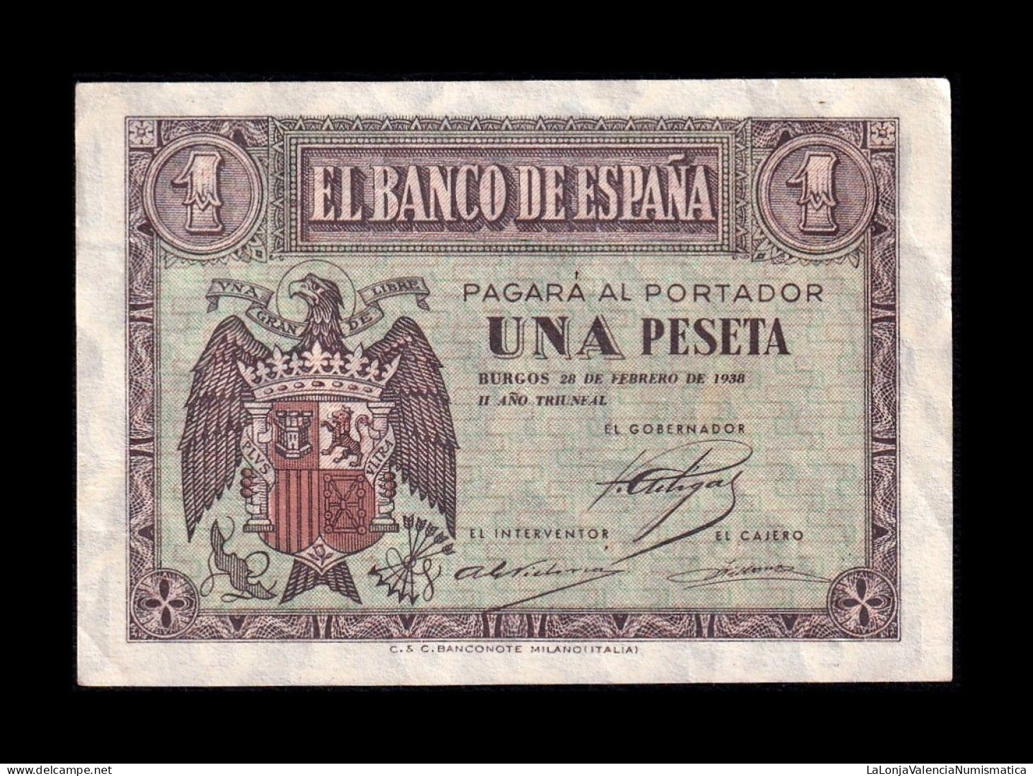 España Spain 1 Peseta Burgos Febrero 1938 Pick 107 Serie A Sc- AUnc - 1-2 Pesetas