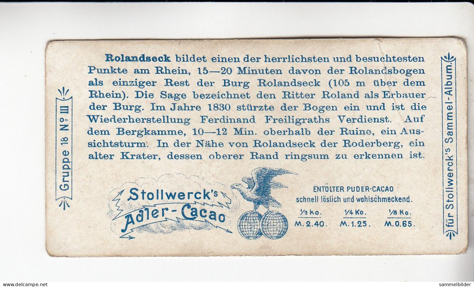 Stollwerck Album No 1  Rhein - Ansichten Rolandseck   Gruppe 18 #3 Von 1897 - Stollwerck