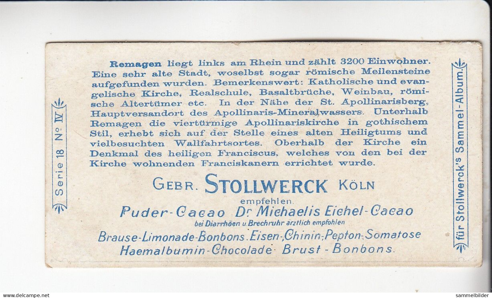 Stollwerck Album No 1  Rhein - Ansichten Remagen  Gruppe 18 #4 Von 1897 - Stollwerck