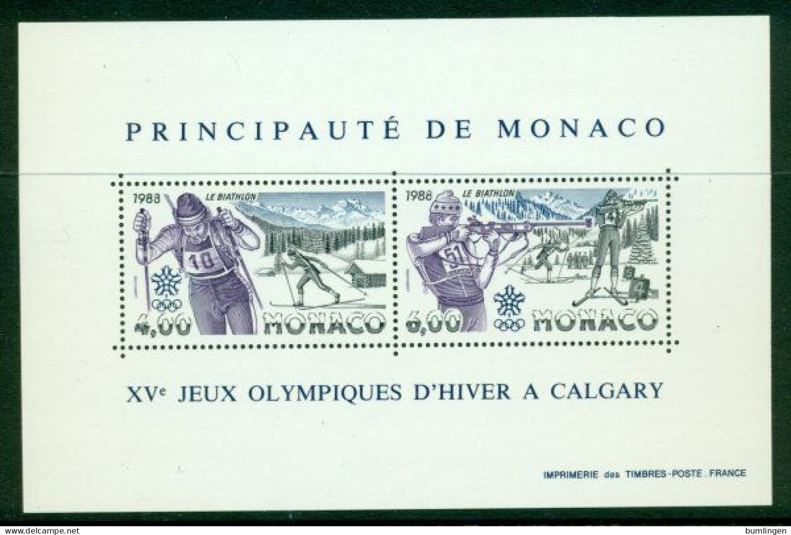 MONACO 1988 Mi BL 38** Olympic Winter Games, Calgary [B313] - Winter 1988: Calgary