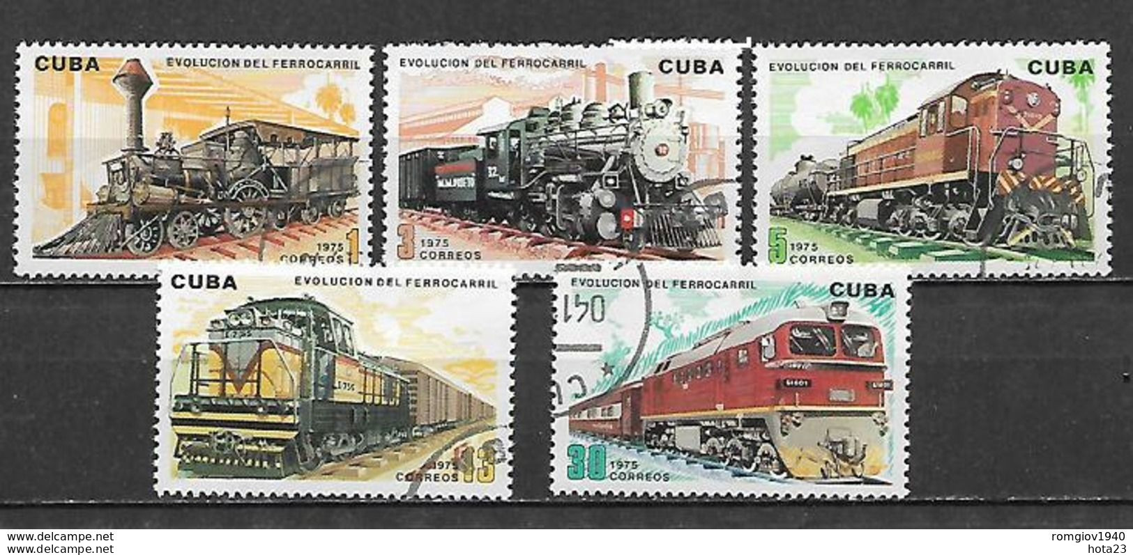 Cuba Caribbean Island 1975  Train , Railroad , Locomotive Complete Set.  Used / Cto - Used Stamps