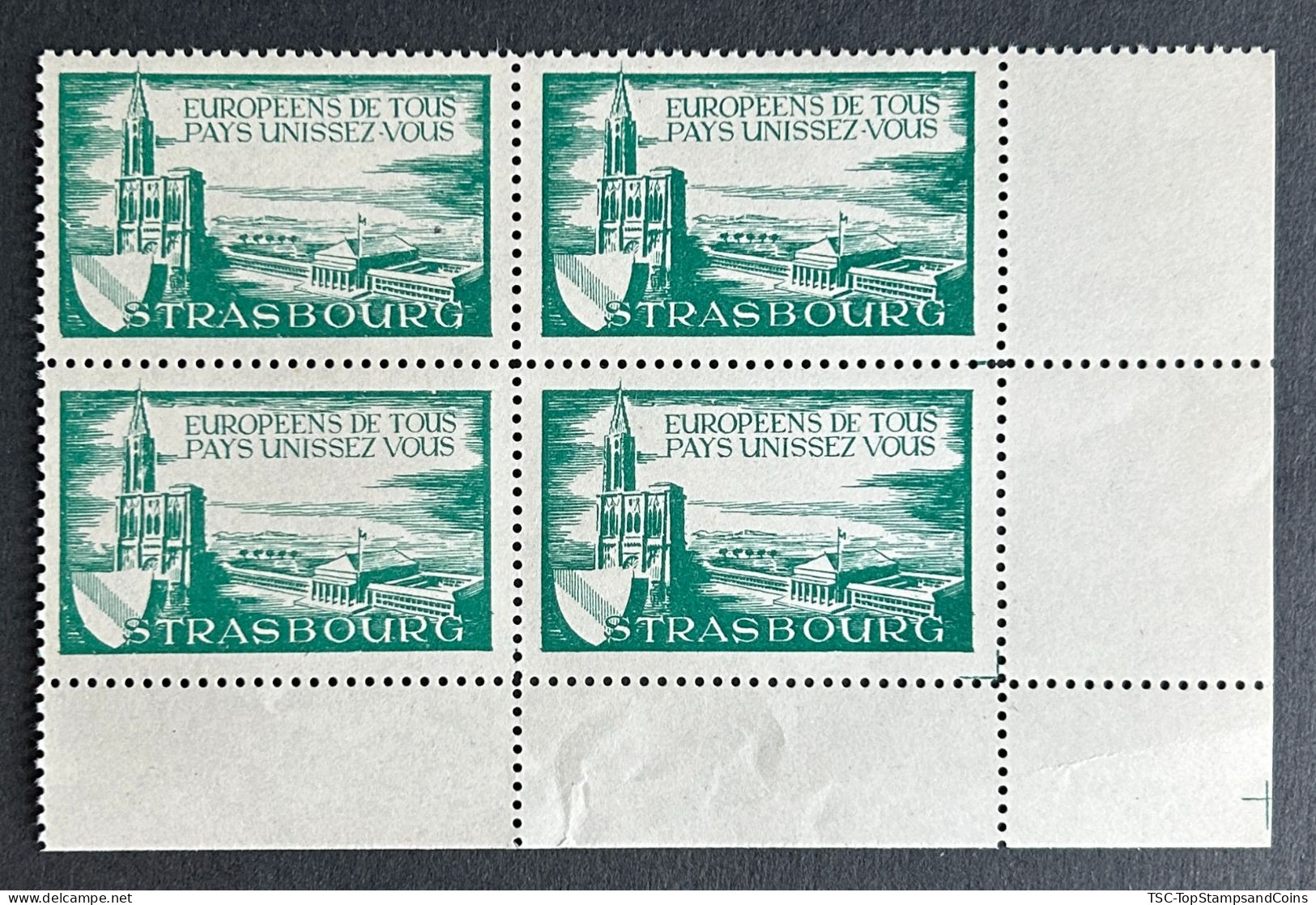 FRAZV050MNH - Strasbourg - Européens De Tous Pays Unisez-vous - Block Of 4 MNH Label Stamps - France - 1960 - Tourism (Labels)