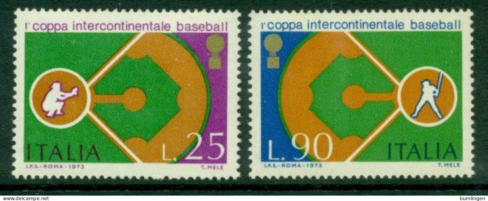 ITALY 1973 Mi 1411-12** Baseball Intercontinental Championships [B328] - Baseball