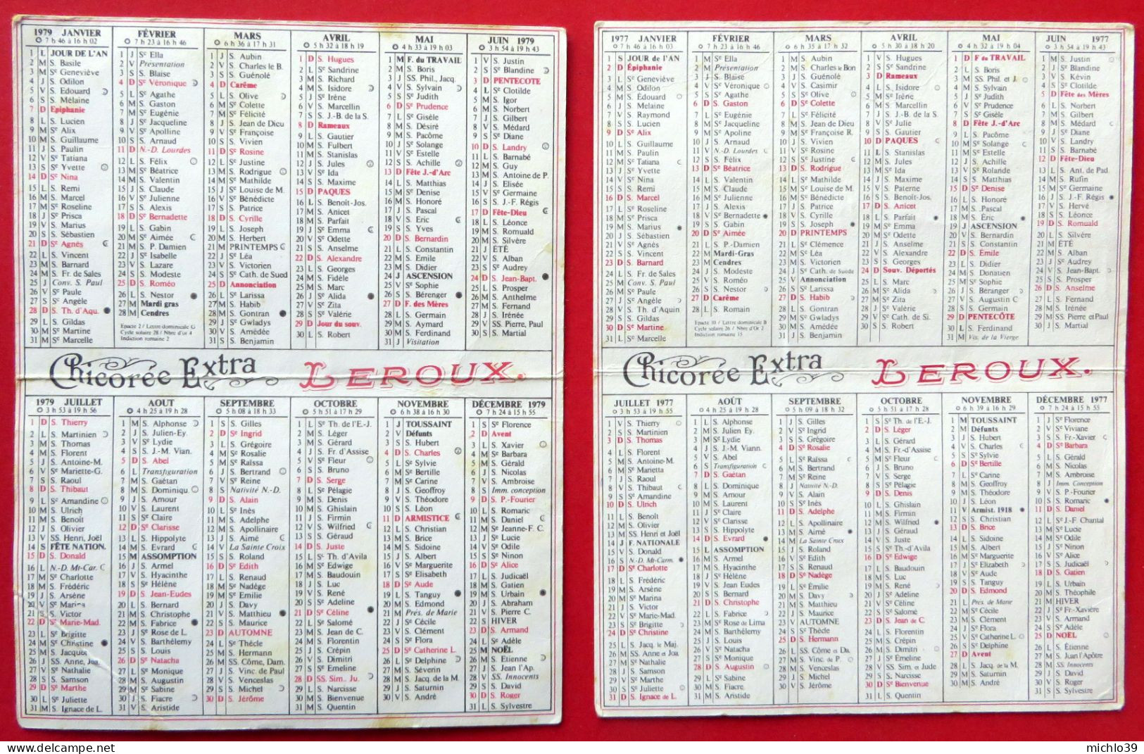 Lot De Deux Petits Calendriers Des Chicorées Leroux De 1977 Et 1979 - Small : 1971-80