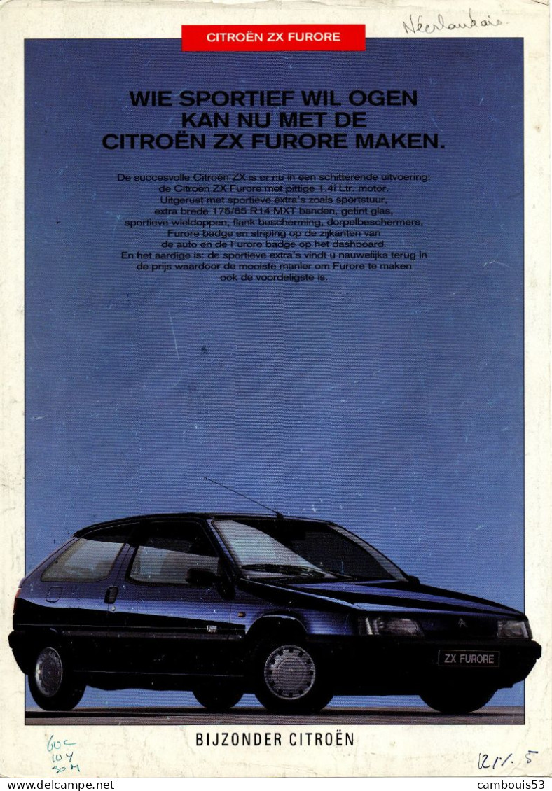 CITROËN ZX FURORE CATALOGUE EN HOLLANDAIS (Nederlands) - Paesi Bassi