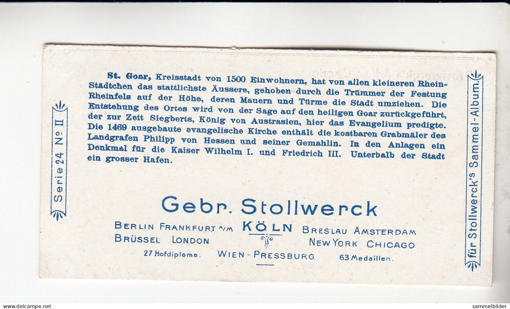 Stollwerck Album No 1  Rhein - Ansichten St. Goar   Gruppe 24 # 2 Von 1897 - Stollwerck