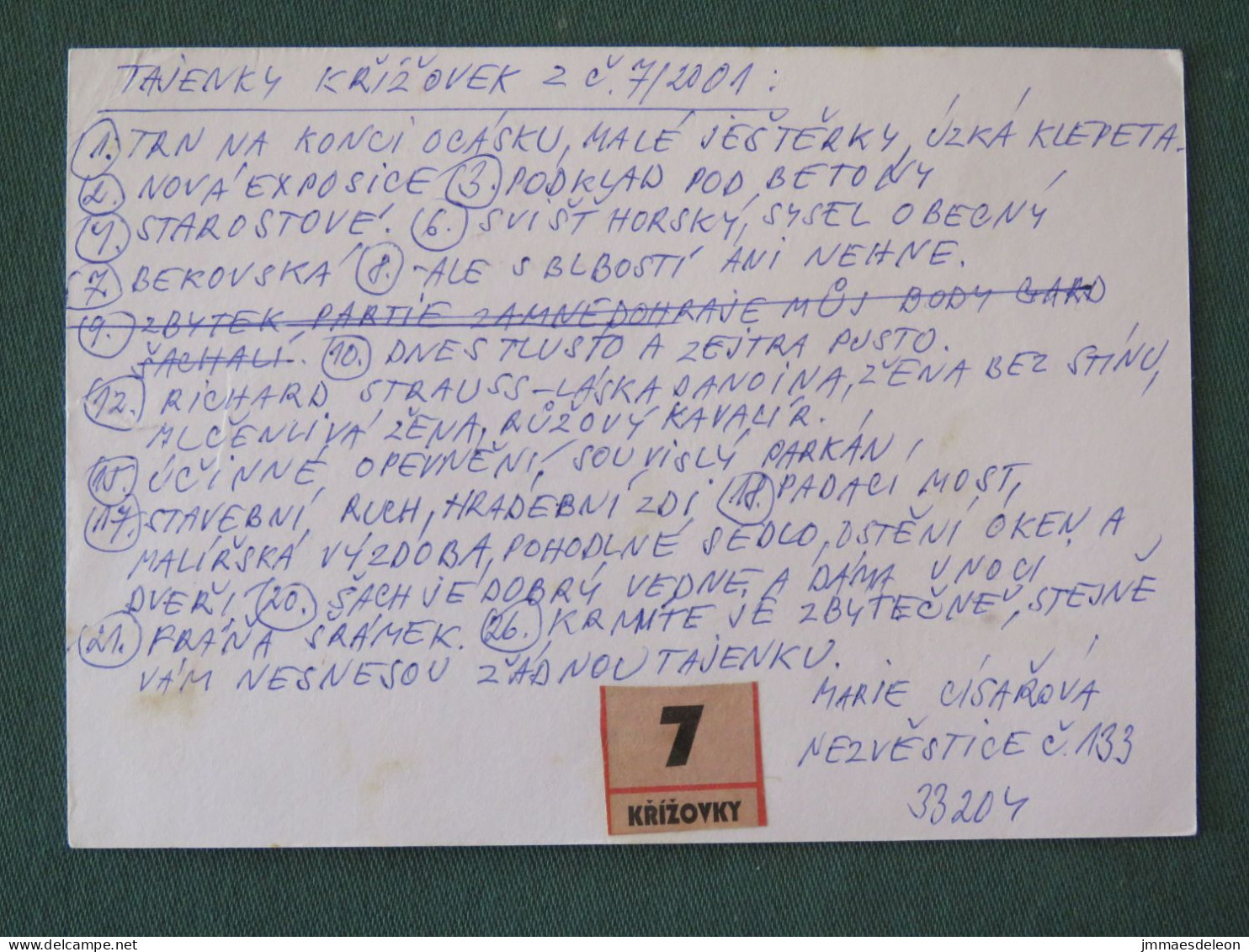 Czech Republic 2001 Stationery Postcard 5.40 Kcs Prague Sent Locally - Lettres & Documents