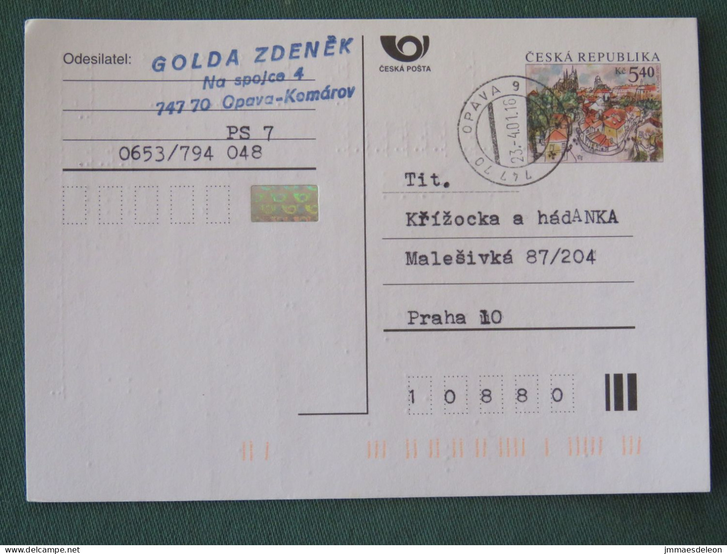 Czech Republic 2001 Stationery Postcard 5.40 Kcs Prague Sent Locally - Lettres & Documents