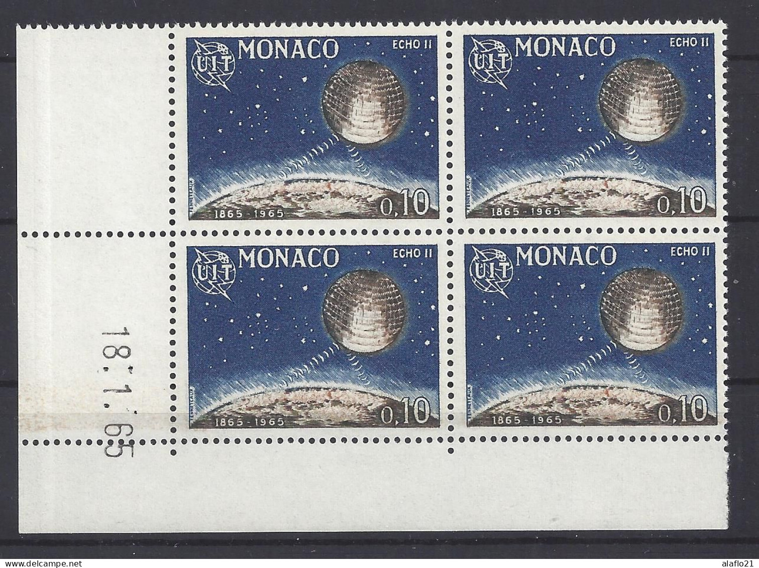 MONACO - N° 665 - CENTENAIRE De L'U.I.T. - Bloc De 4 COIN DATE - NEUF SANS CHARNIERE - 18/1/65 - Ungebraucht