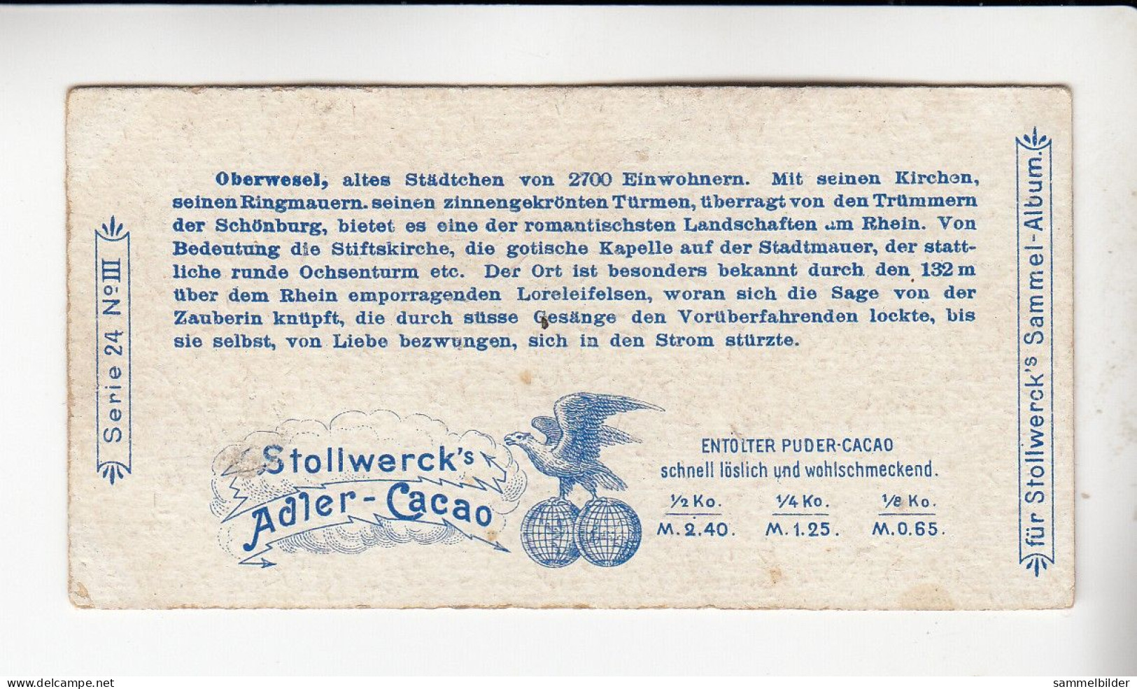 Stollwerck Album No 1  Rhein - Ansichten Ober Wesel    Gruppe 24 # 3 Von 1897 - Stollwerck