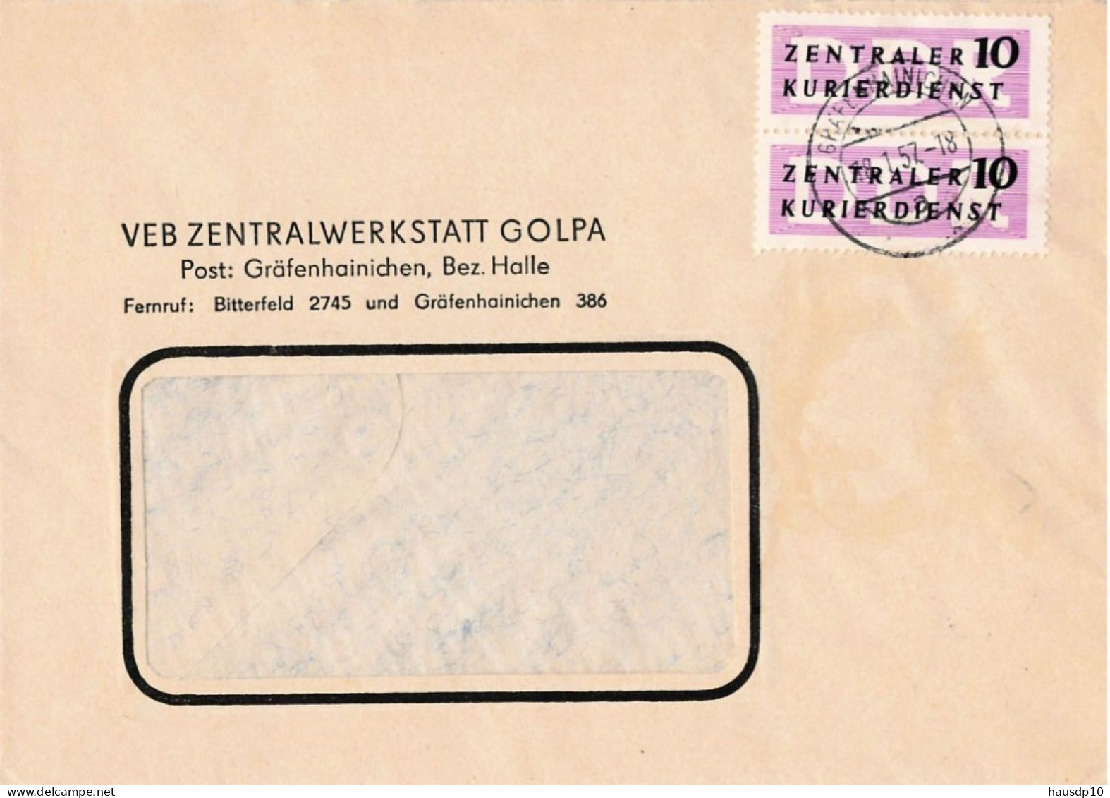 DDR Brief Dienst Mef VEB Zentralwerkstatt Golpa Gräfenhainichen 1957 - Briefe U. Dokumente