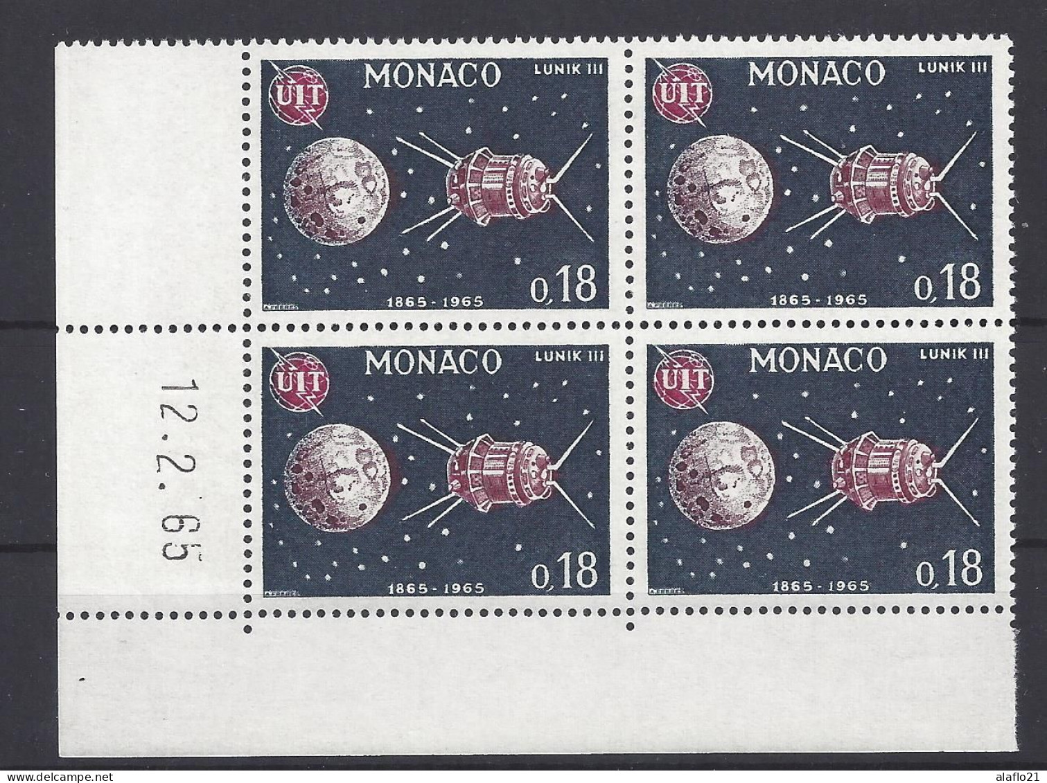 MONACO - N° 667 - CENTENAIRE De L'U.I.T. - Bloc De 4 COIN DATE - NEUF SANS CHARNIERE - 12/2/65 - Ungebraucht