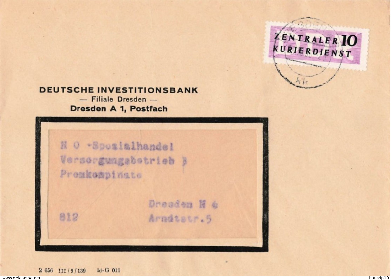 DDR Brief Dienst EF Deutsche Investitionsbank Dresden 1956 - Cartas & Documentos