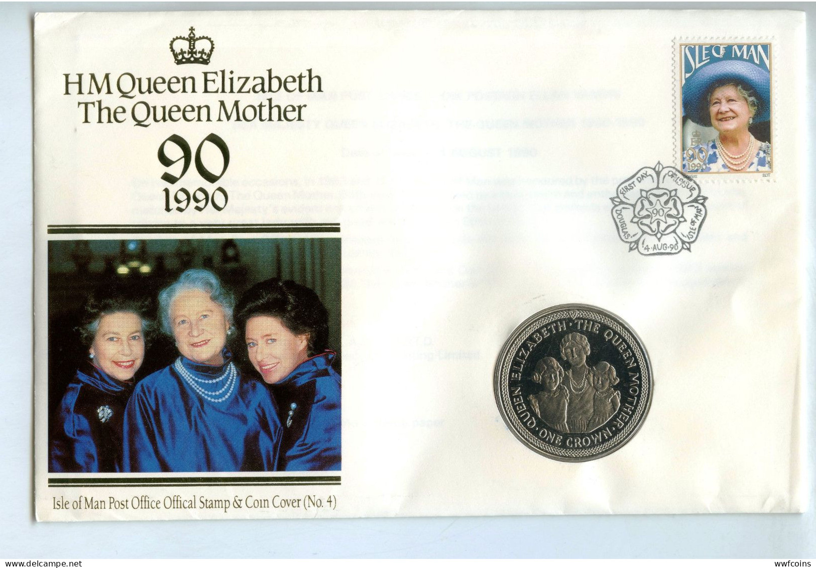 ISLE OF MAN 1 C 1990 UNC THE QUEEN MOTHER ELIZABETH FIRST DAY COVER - Isla Man