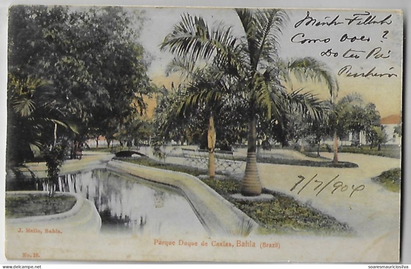 Brazil Bahia 1904 Postcard Photo Duke Of Caxias Park Salvador Editor J.Mello No.18 Sent To Lisbon Portugal Stamp 50 Réis - Salvador De Bahia