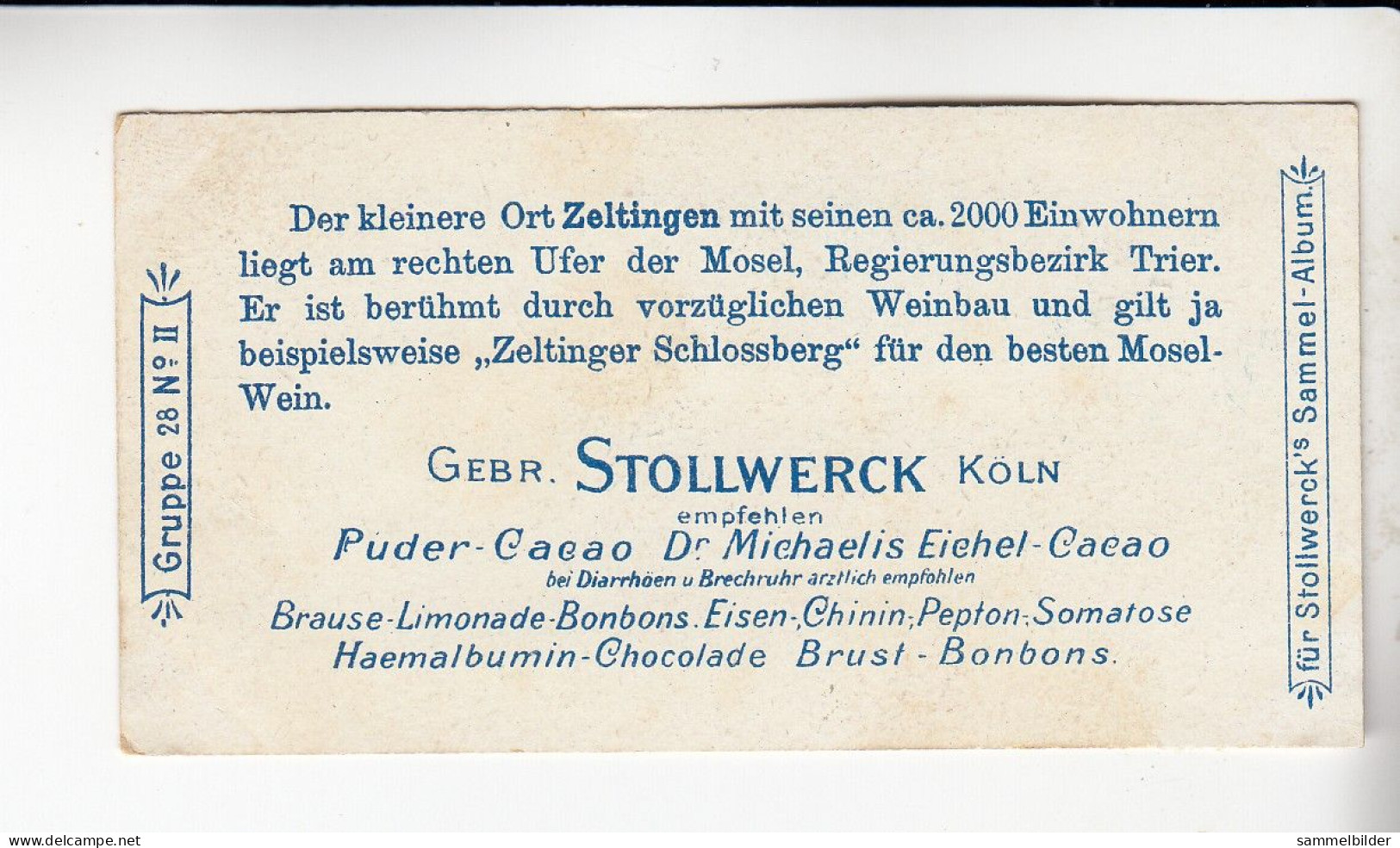 Stollwerck Album No 1  Mosel - Ansichten   Zeltingen      Gruppe 28 #2  Von 1897 - Stollwerck