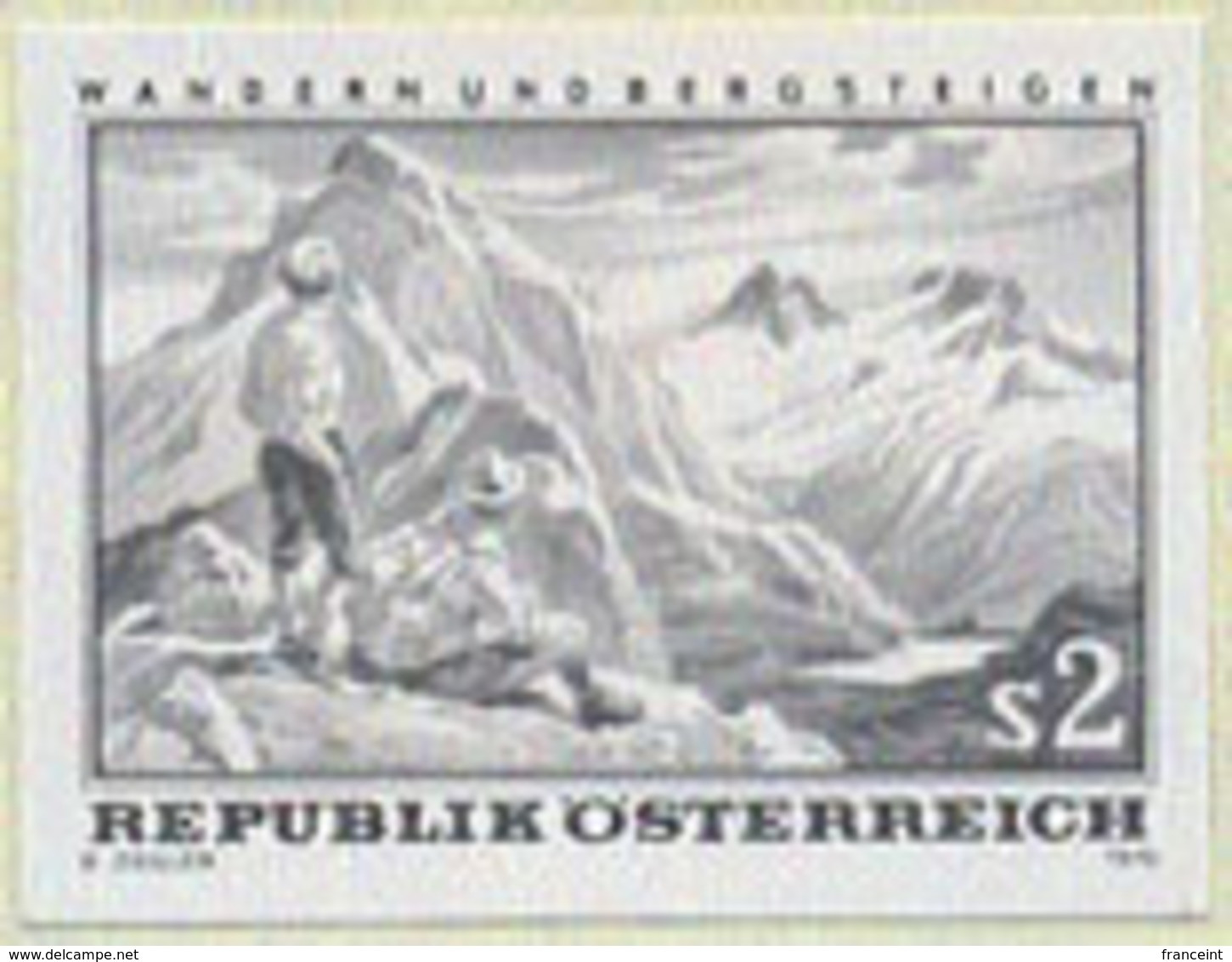 AUSTRIA (1970) Hiker In Mountains. Black Print. Scott No 881, Yvert No 1170. Hiking & Mountaineering. - Proofs & Reprints