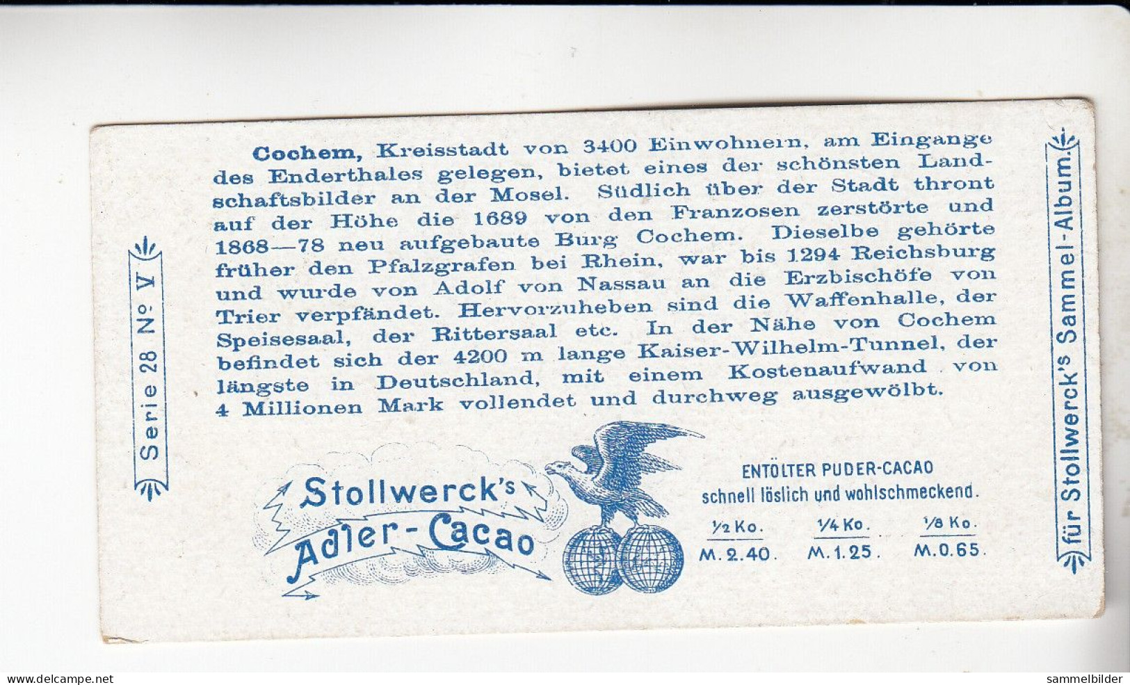 Stollwerck Album No 1  Mosel - Ansichten   Cochem      Gruppe 28 #5  Von 1897 - Stollwerck