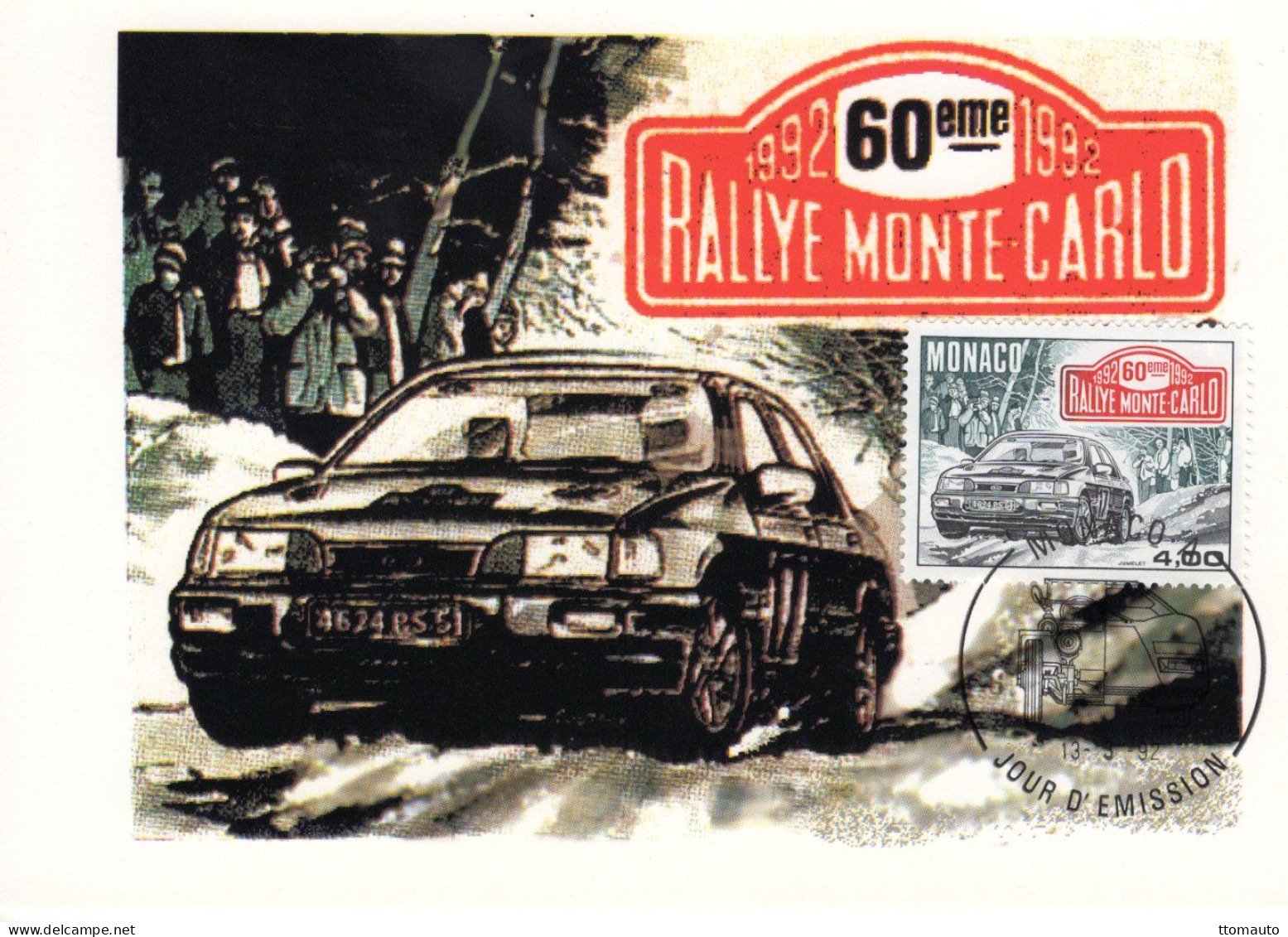 Monaco - Monte-Carlo Rallye 1992 - Ford Sierra Cosworth - FDC Prémier Jour - CPM - Auto's