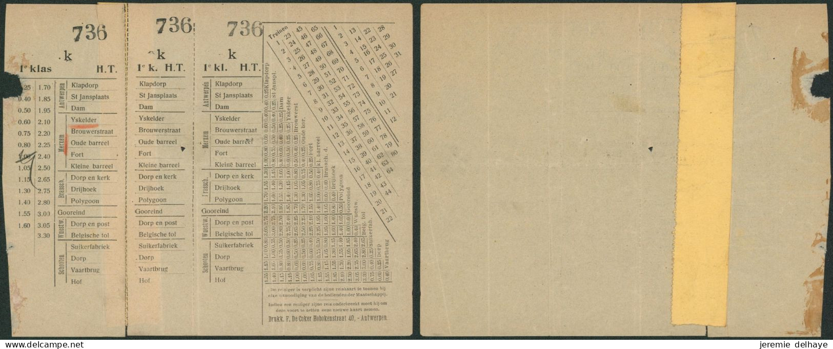 Document Du Vicinal Antwerpen (1er Klas), Ancien. Date à Déterminer. - Europa