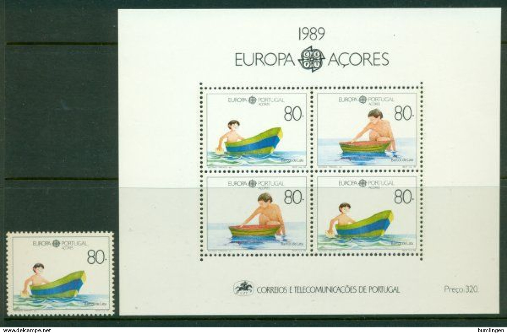 PORTUGAL – AZORES 1989 Mi 401 + BL 10** Europa CEPT – Children's Games [B390] - 1989