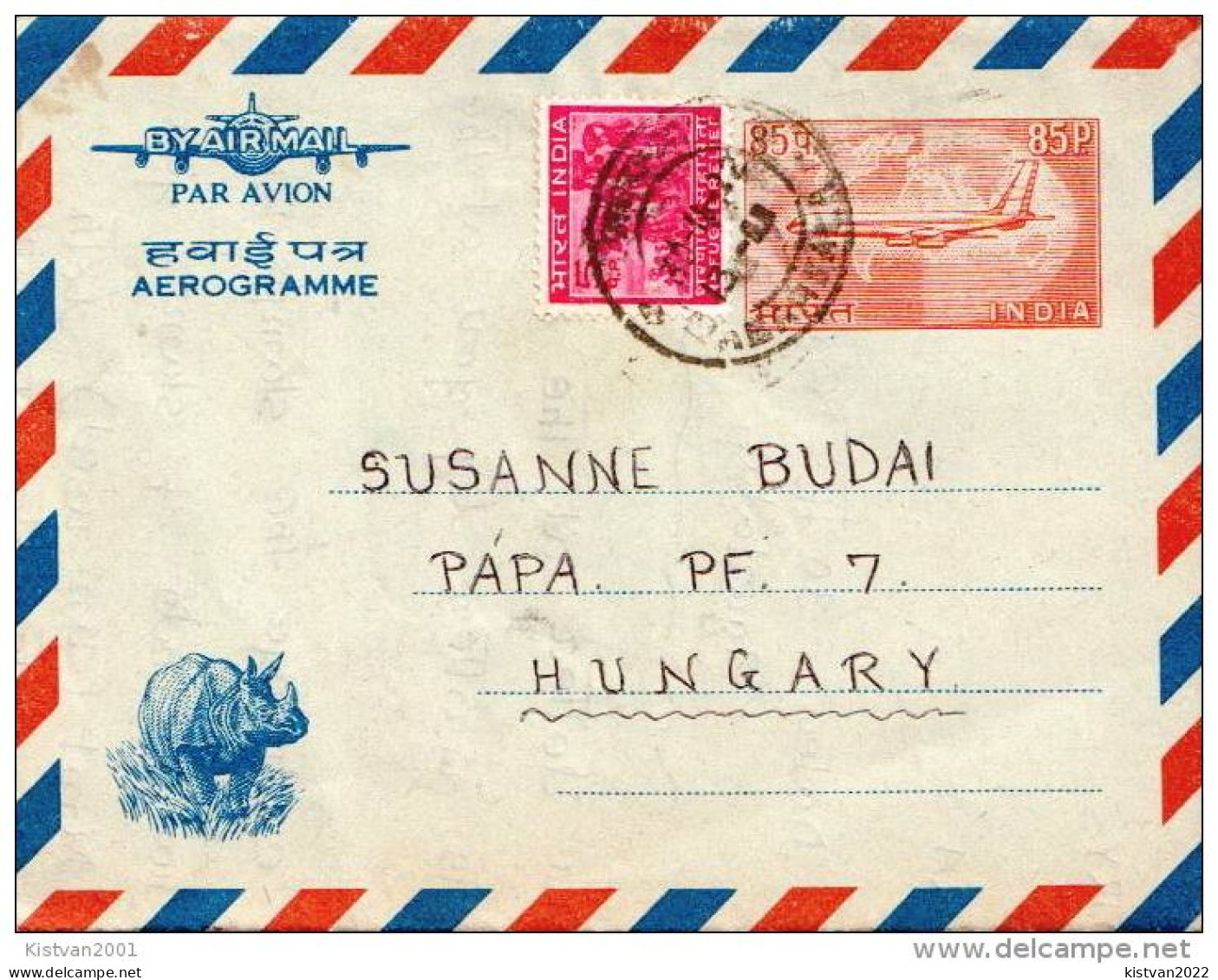Postal History: 3 India Aerogrammes - Rhinoceros