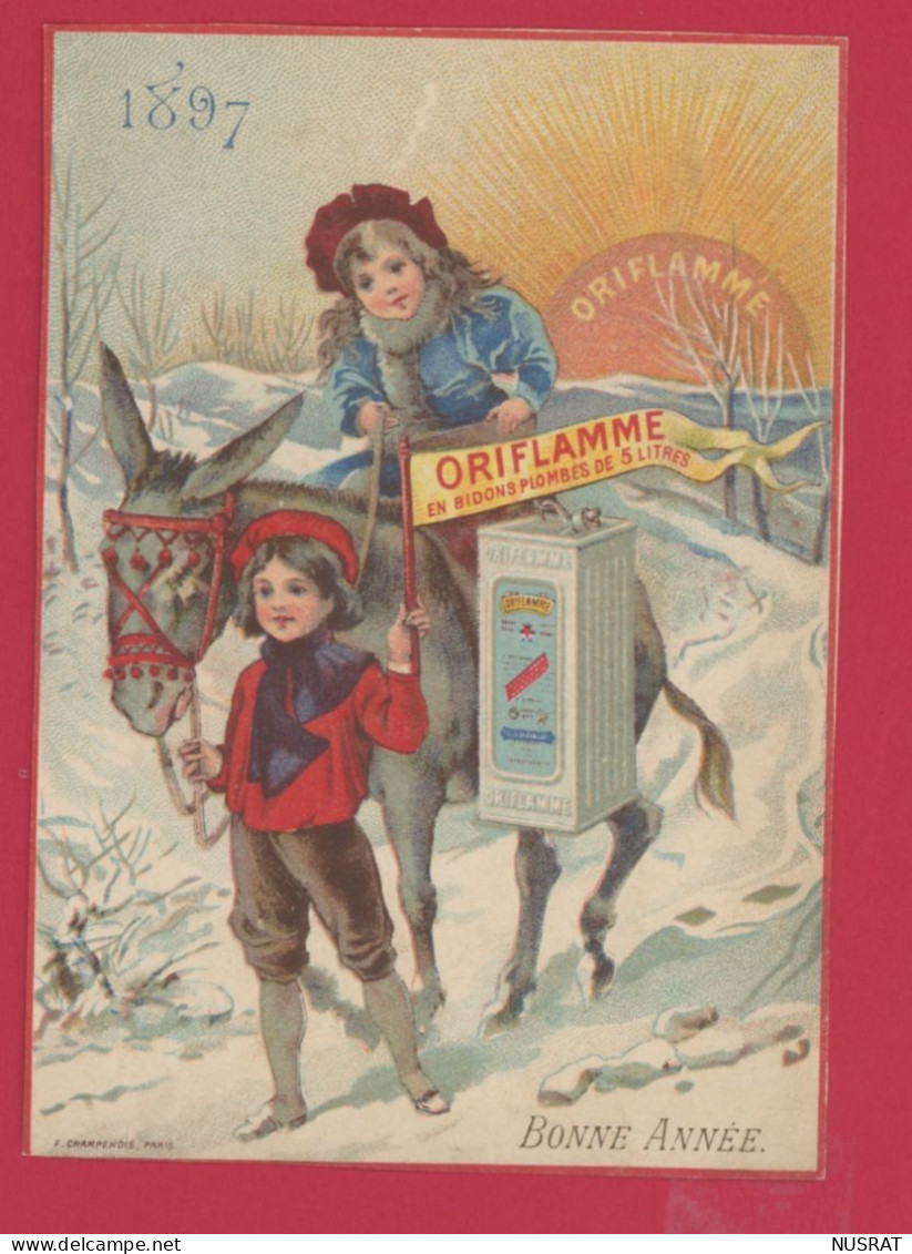 Calendrier 1897 Oriflamme, Lith. Champenois, Enfants, âne, Bonne Année - Other & Unclassified