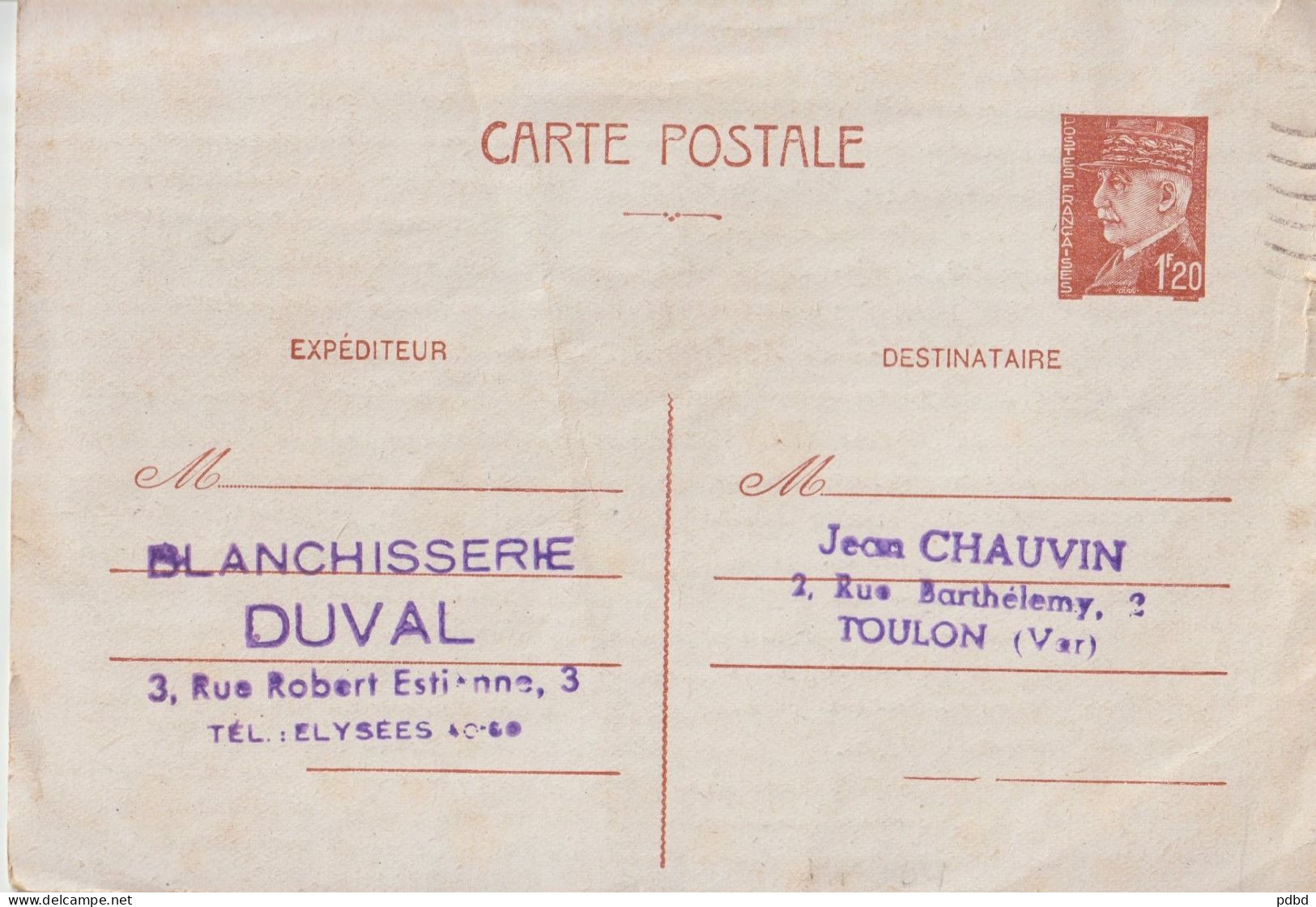 VP 66 . Entier Postal . Type Pétain . Avignon . 1926 . - Enveloppes Types Et TSC (avant 1995)