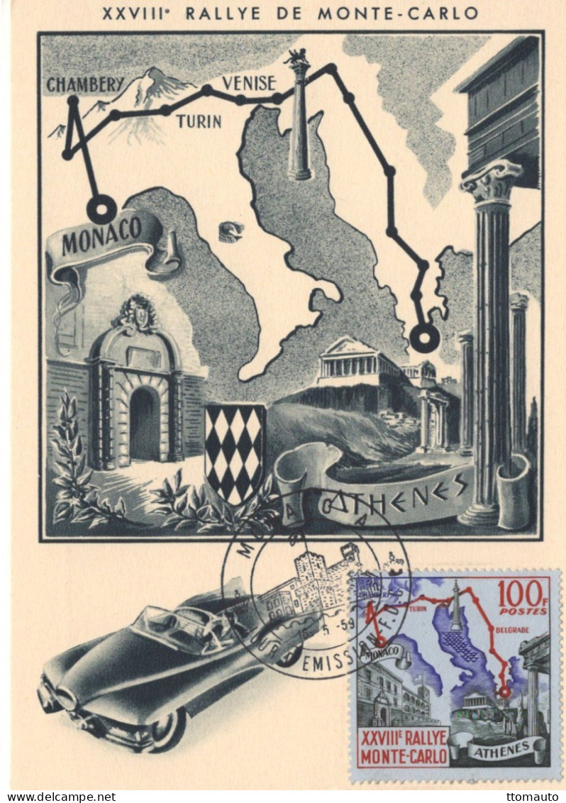 Monaco - Monte-Carlo Rallye 1959 -  Route De Athenes - Carte Maximum FDC Prémier Jour - CPM - Automobile