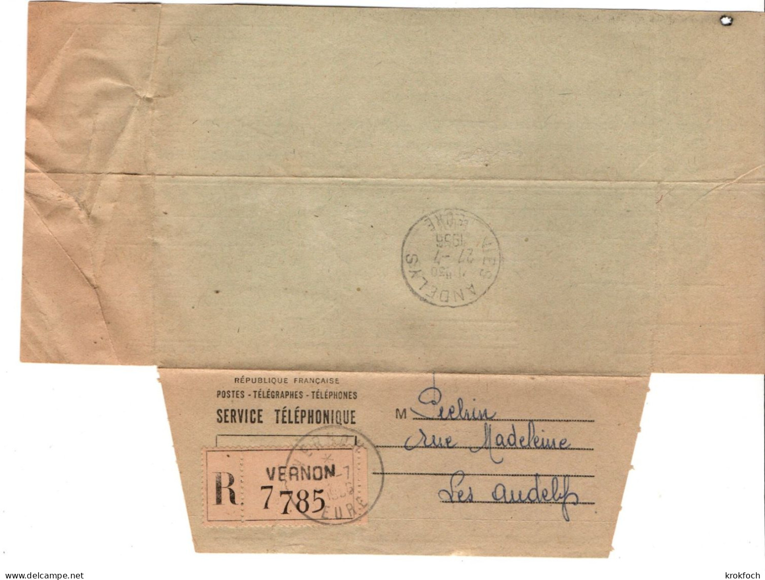 Télégramme PTT Service Téléphonique - Vernon Eure 1956 - Dernier Avertissement - Telegraaf-en Telefoonzegels