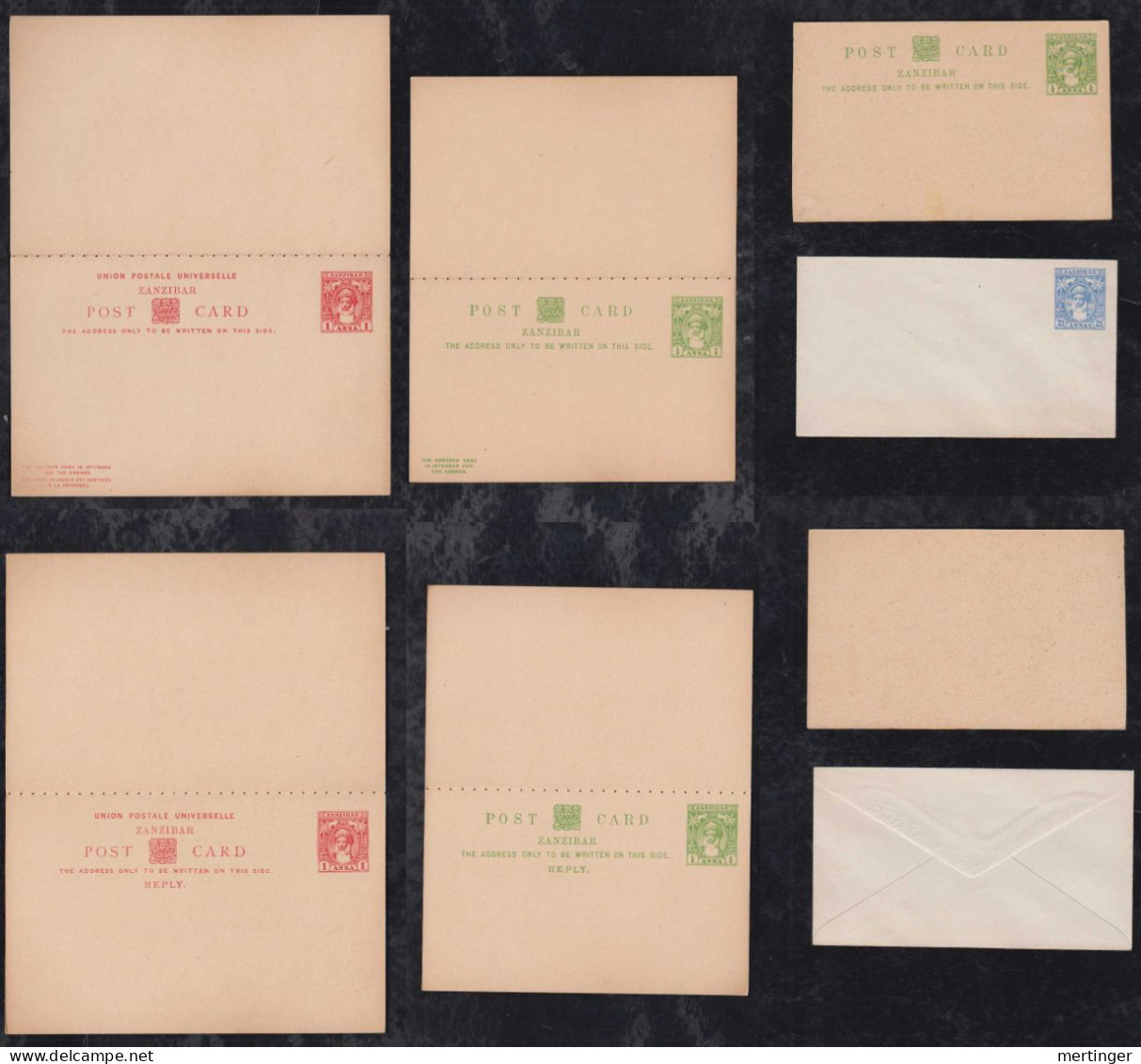 Zanzibar 1899 4 Stationery Postcards + Envelopes ** MNH - Zanzibar (...-1963)