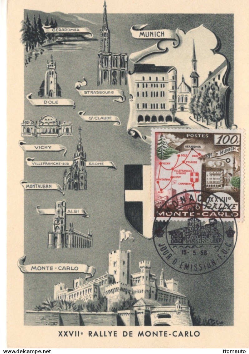 Monaco - Monte-Carlo Rallye 1958 -  Route De Munich - Carte Maximum FDC Prémier Jour - CPM - Auto's