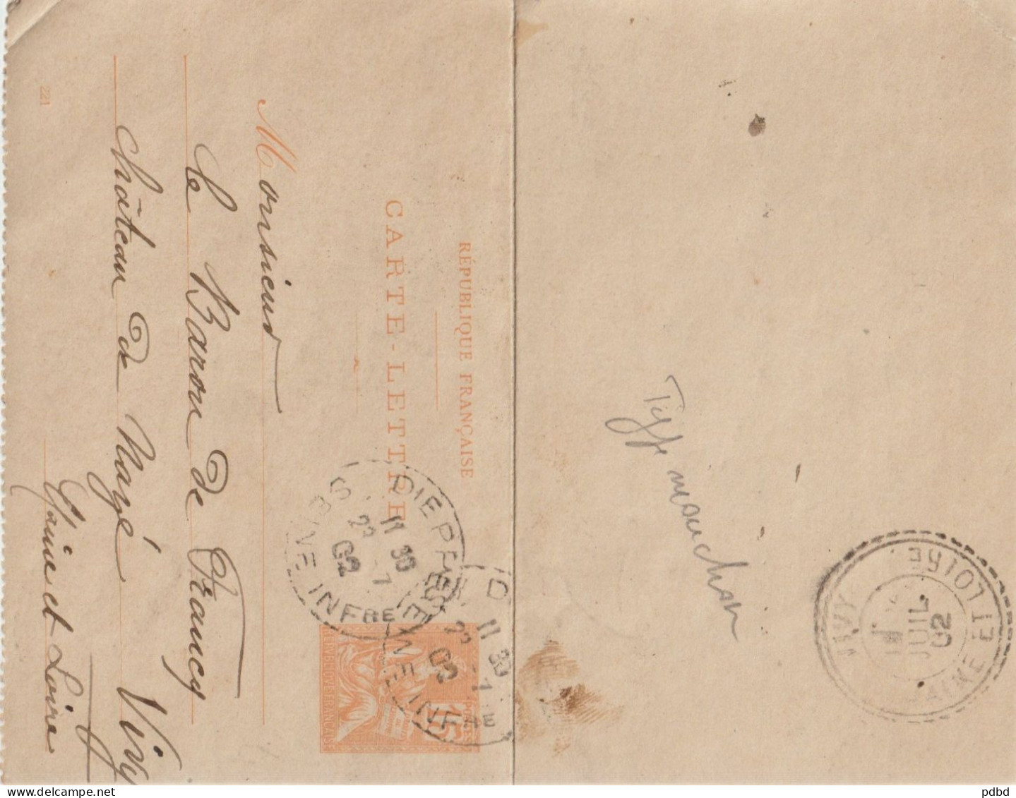 VP 63 . Entier Postal Sur Mini Courrier à Découper . Type Mouchon . Cachet Arrondi Tirets . Cachet Dieppe . 1902 . - Enveloppes Types Et TSC (avant 1995)